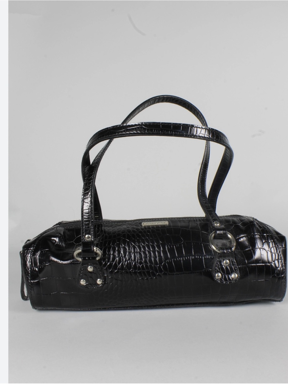 Polo by Ralph Lauren Black Croc-Embossed Barrel Shoulder Bag